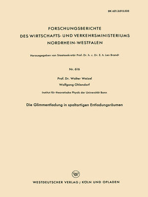 cover image of Die Glimmentladung in spaltartigen Entladungsräumen